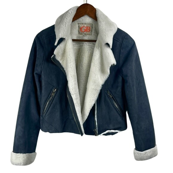 GB Faux Suede Size XS Vegan Fur Full Zip Asymmetrical Grey Moto Peter Pan Jacket - Picture 3 of 7